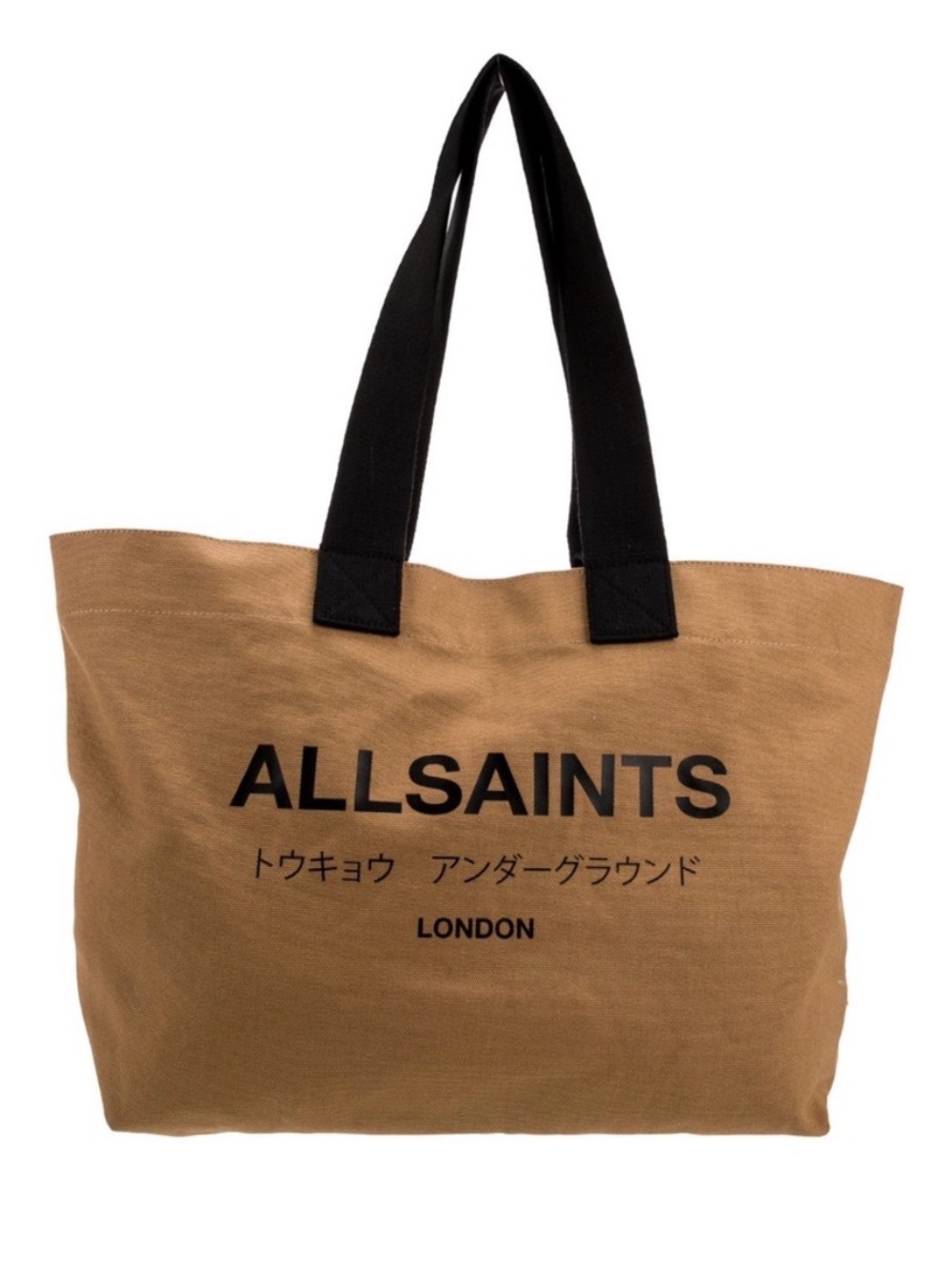 AllSaints Ali Tan Canvas Tote Bag Black Handles‎